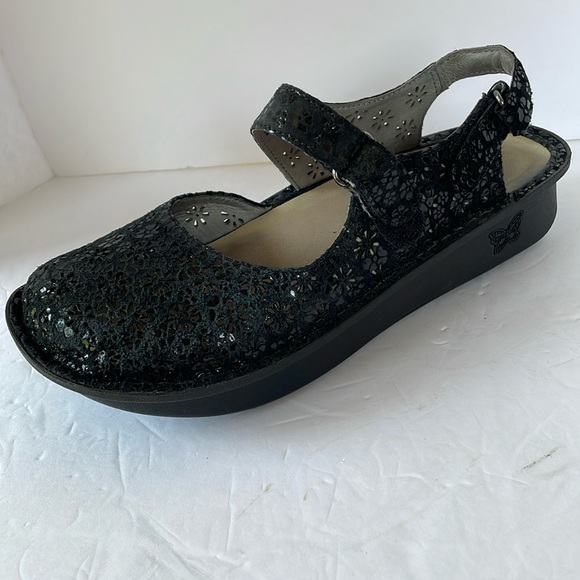 Alegria JEMMA 485 Floral Black Leather Sandals 39 - Picture 1 of 11